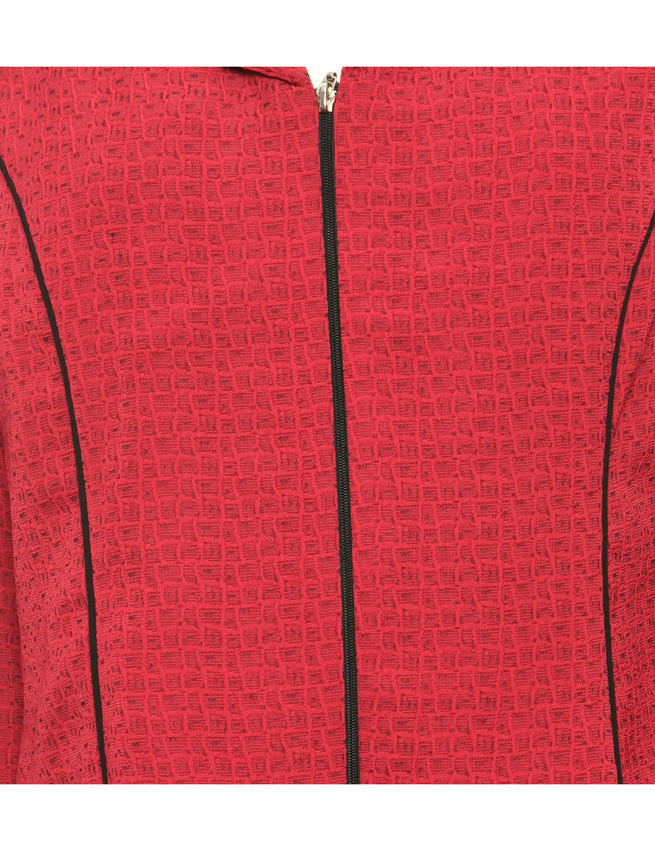 Zip-Front Fitted Maroon Jacket - L