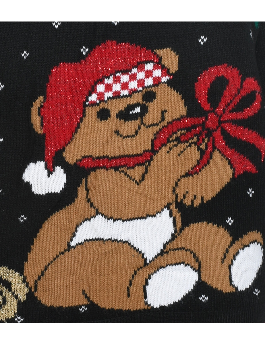 Teddy Bear Print Christmas Jumper - M