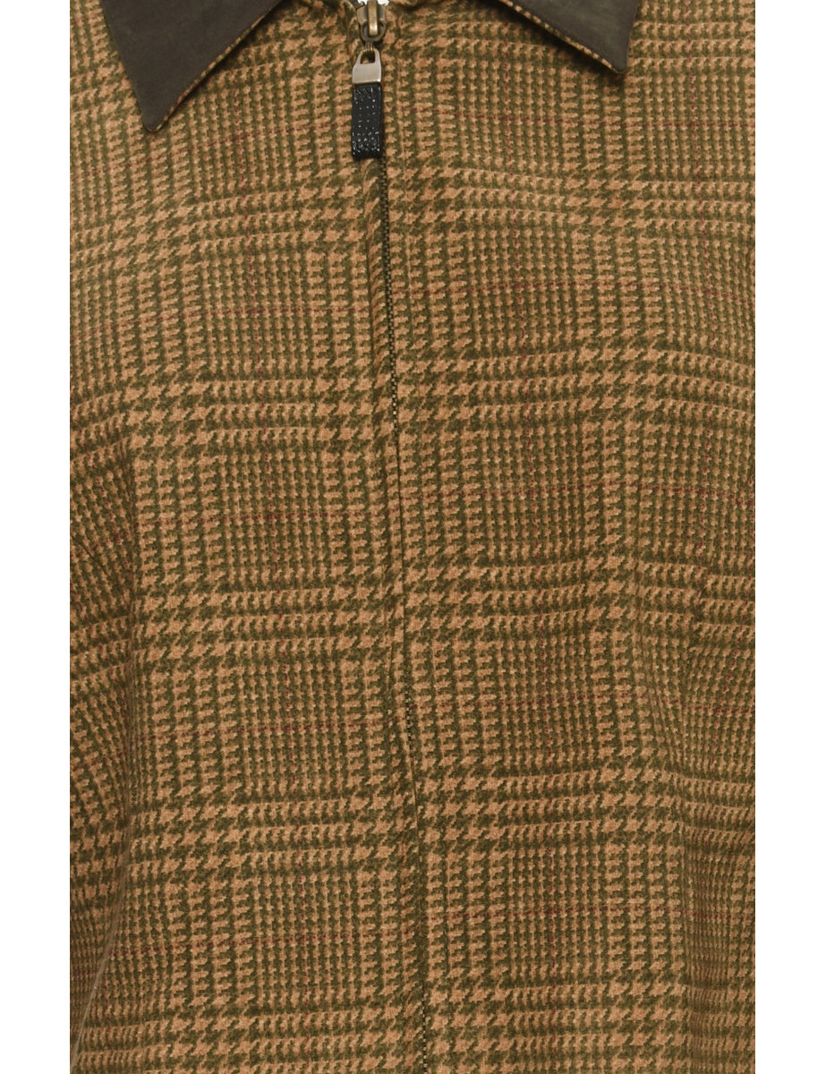 Dogtooth Brown Contrast Collar Jacket - M