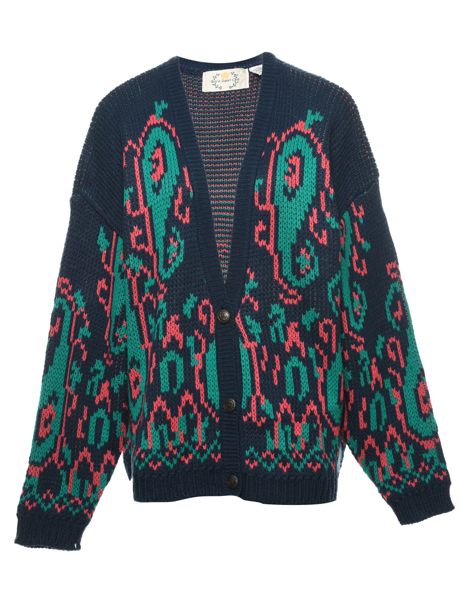 Navy Paisley Cardigan - L