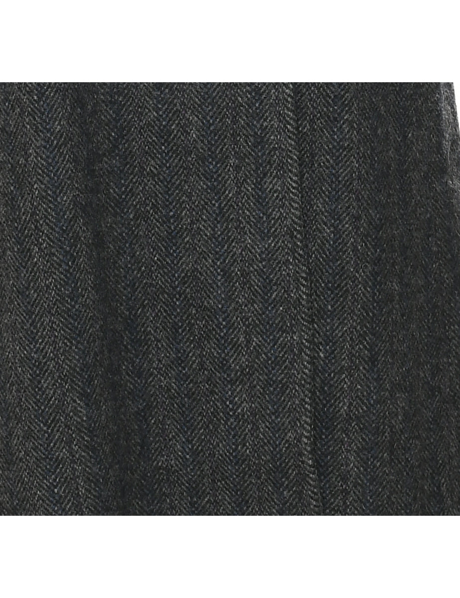 Herringbone Tweed Wool Coat - L
