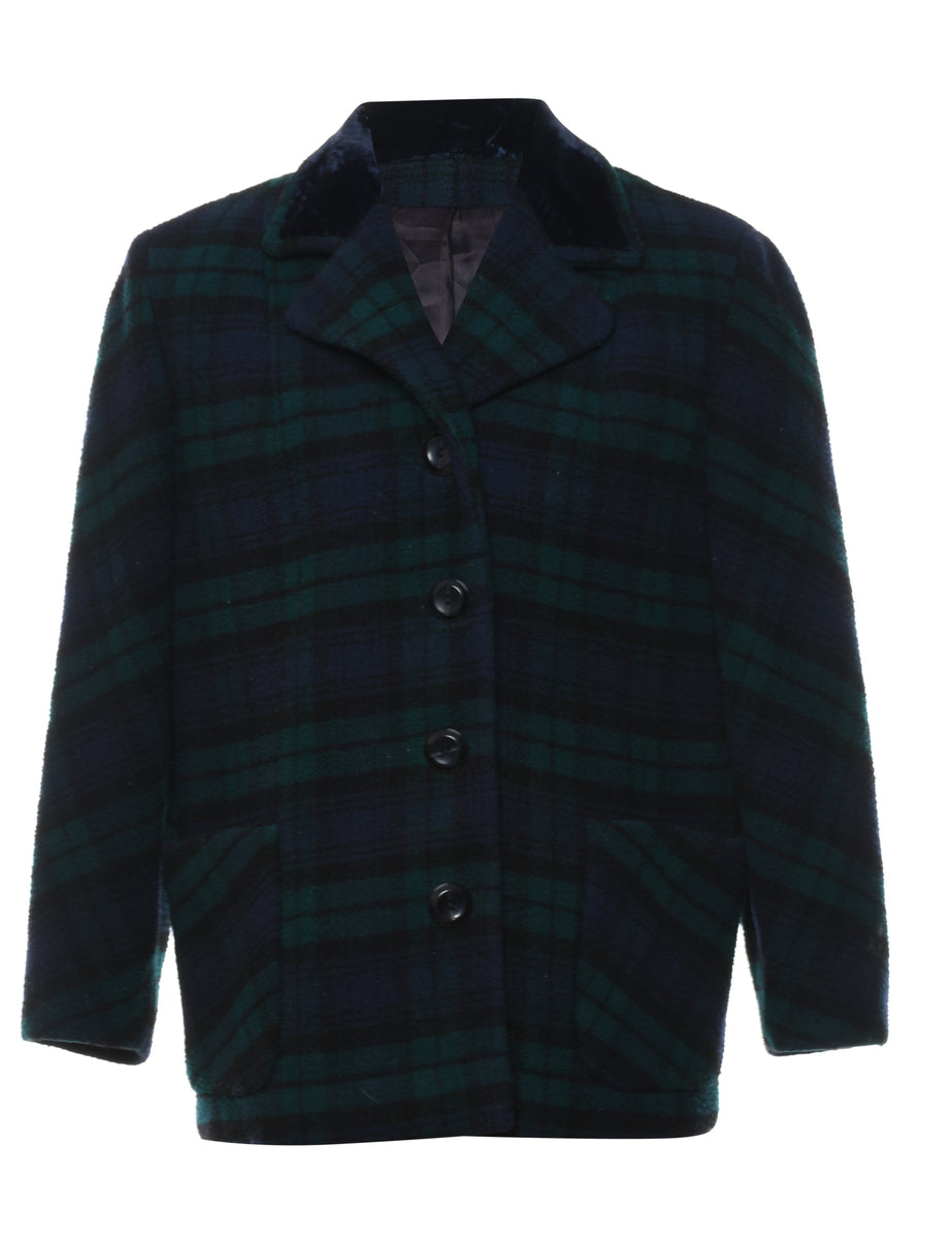 Checked Navy & Dark Green Coat - L