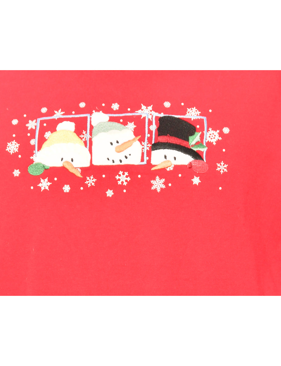 Snowman Red Christmas Sweatshirt - L