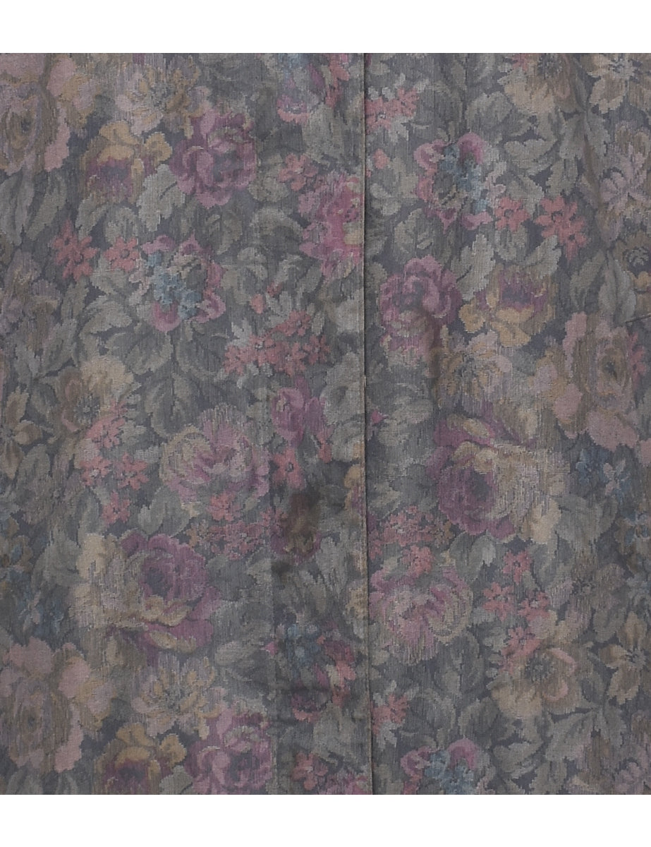 Floral Pattern Trench Coat - L