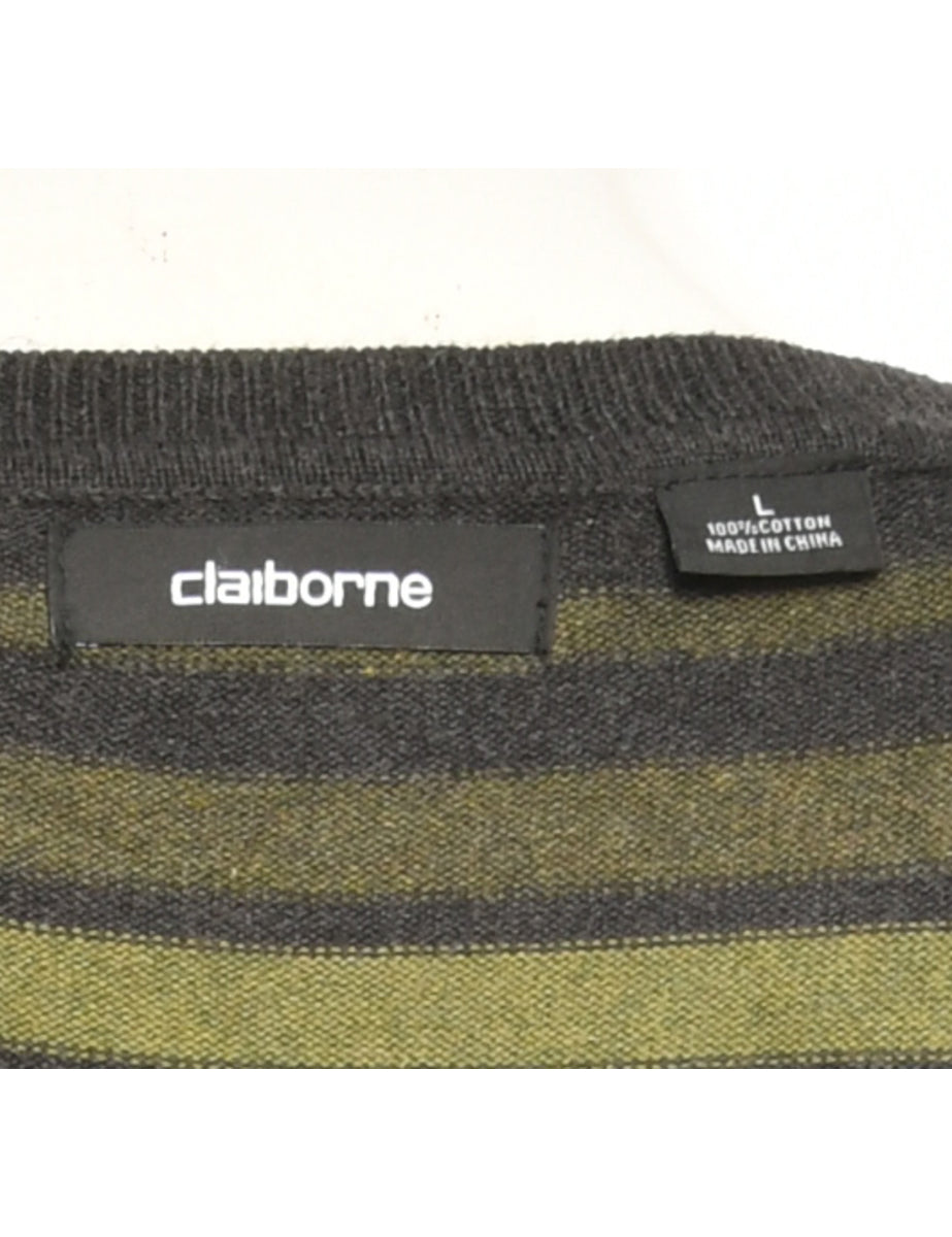 Green Liz Claiborne Striped Jumper - L