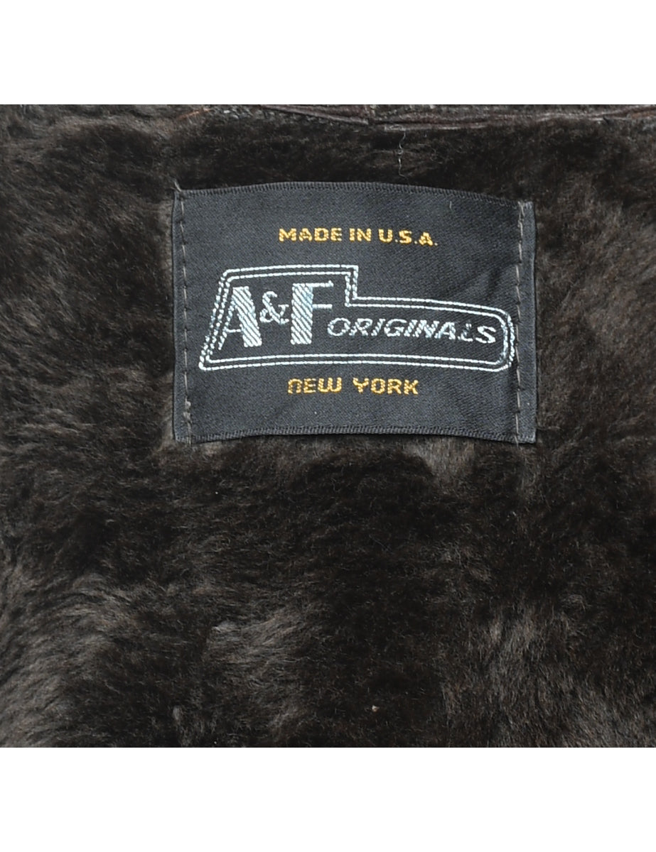 Dark Brown Faux Fur Lined Suede Coat - S