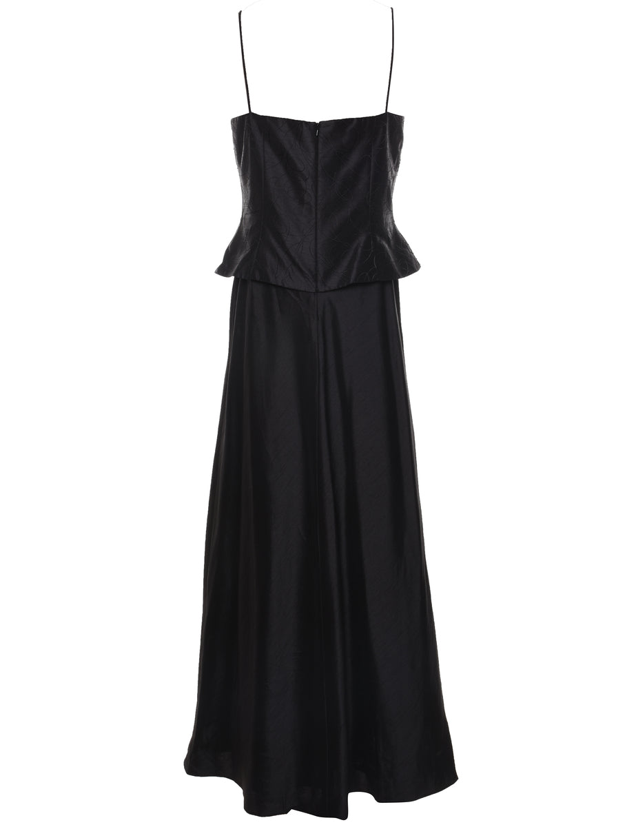Beaded Black Peplum Waist Maxi Dress - L