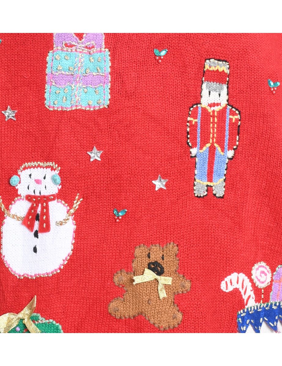 Festive Print Christmas Cardigan - S