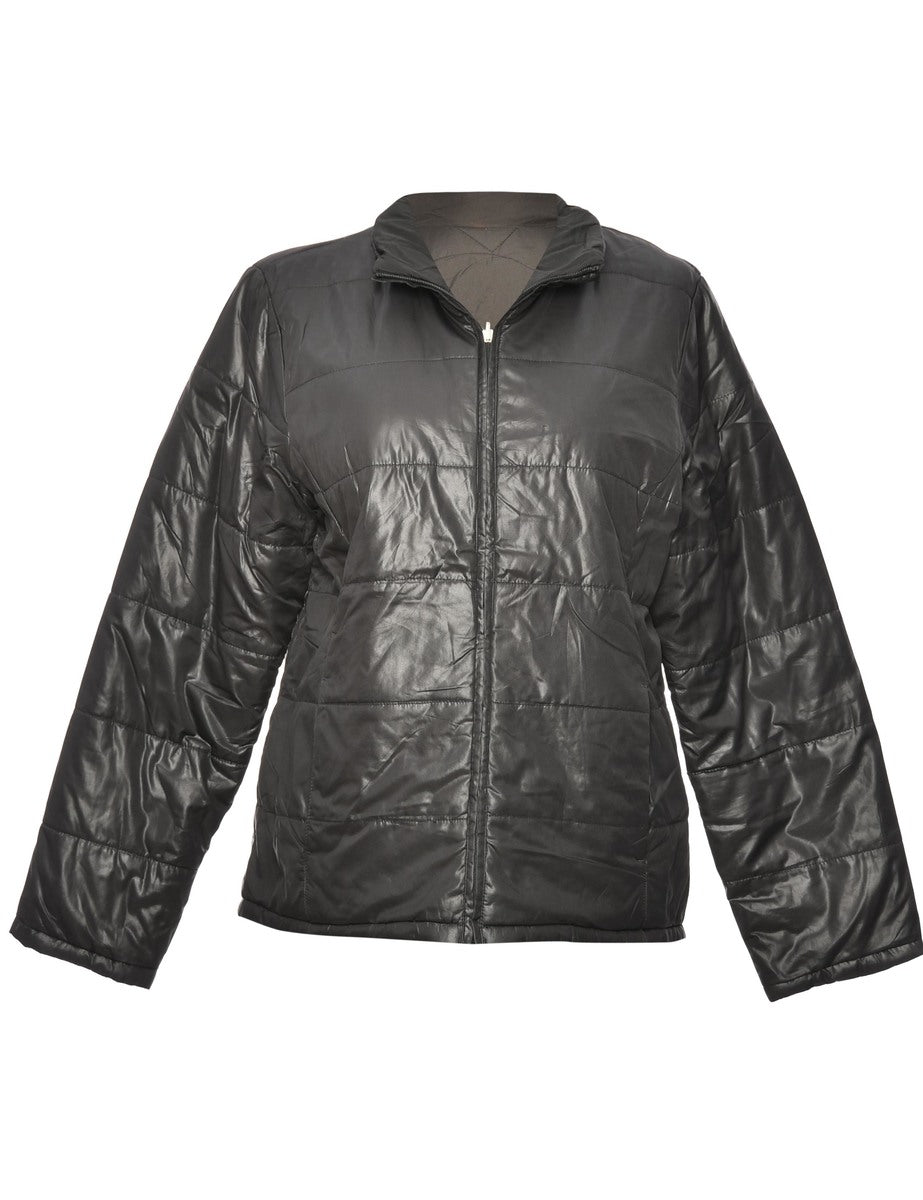 Black Classic Zip-Front Puffer Jacket - M
