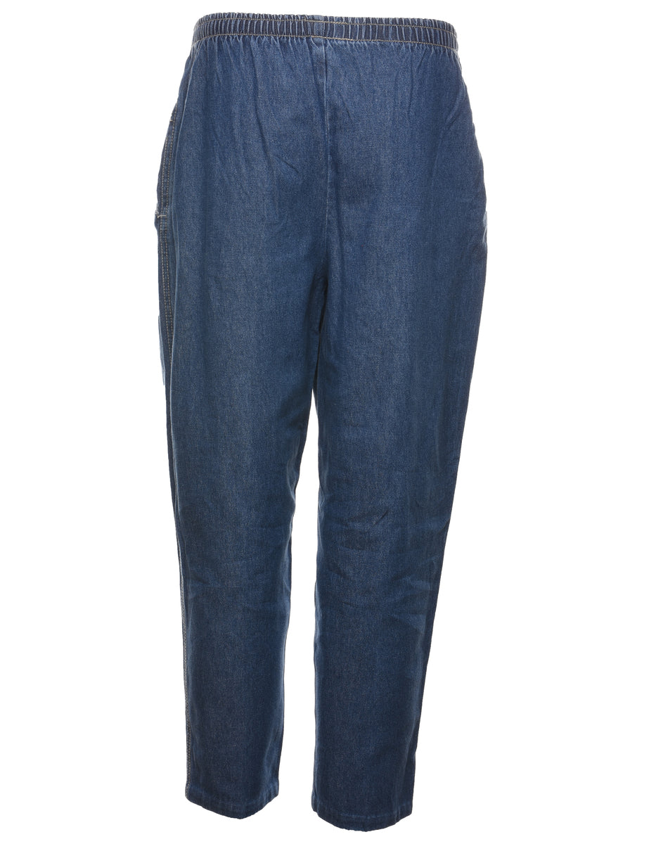 Elasticated Waist Dark Wash Denim Trousers - W28 L27