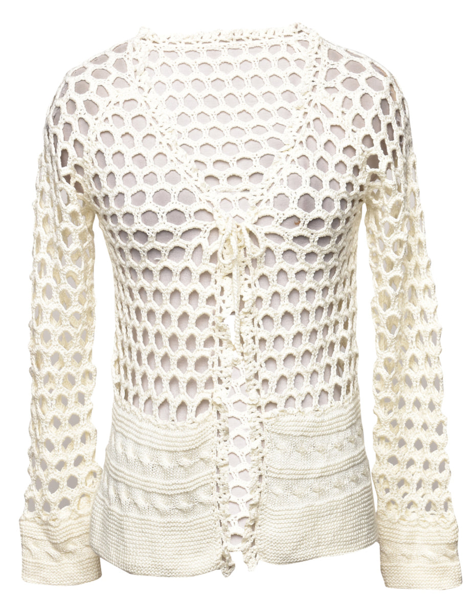 Crochet Off White Cardigan - S