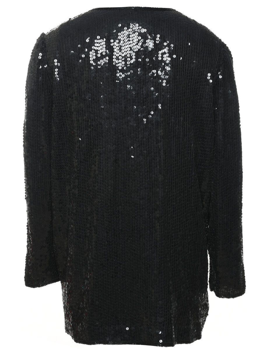 Black Embroidered Silk Evening Jacket - S