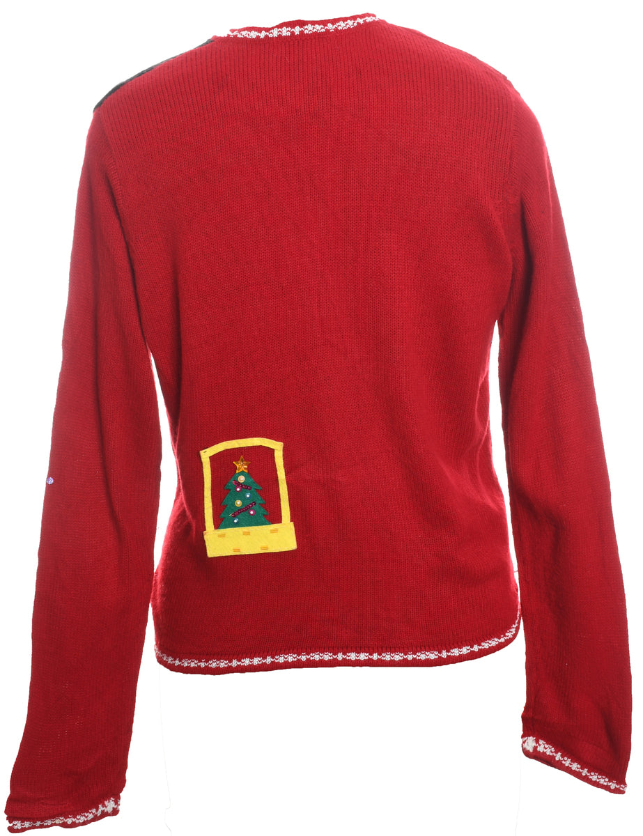 Festive Design Red Christmas Cardigan - M