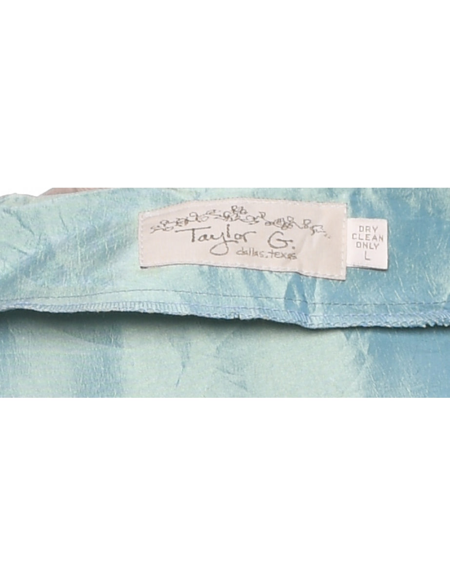 Turquoise Metallic Sheer Sleeved Evening Jacket - L