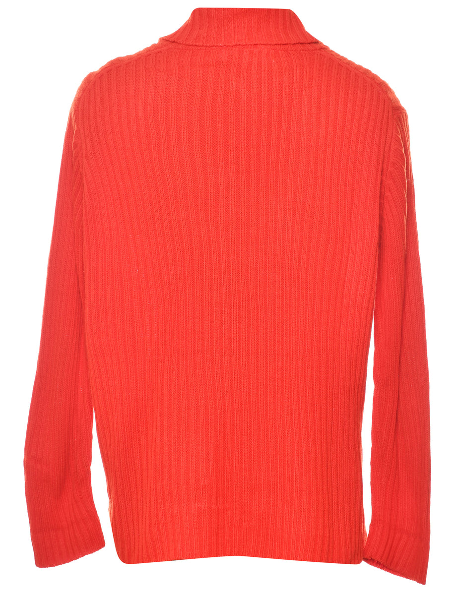 Button Through Red Cardigan - M