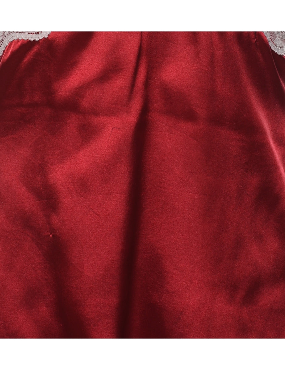 Red & Off-White Lace Trim 1990s Cami Top - M
