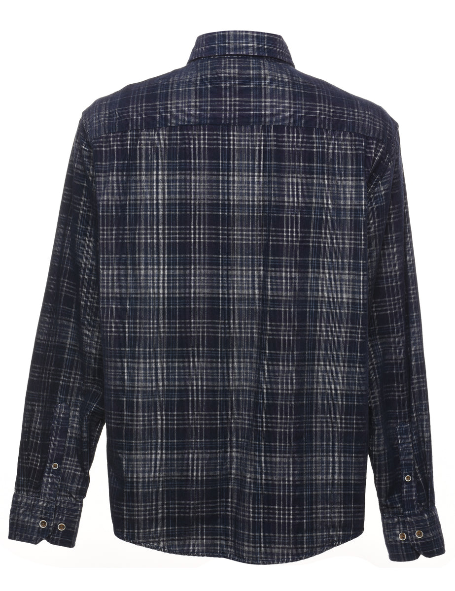 Navy Checked Corduroy Shirt - XL