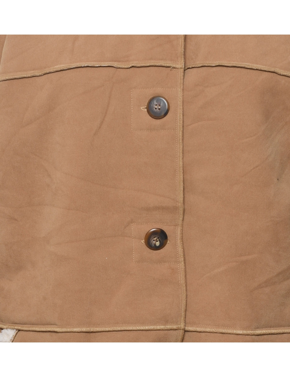 Single Breasted Light Brown & White Contrast Jacket - L