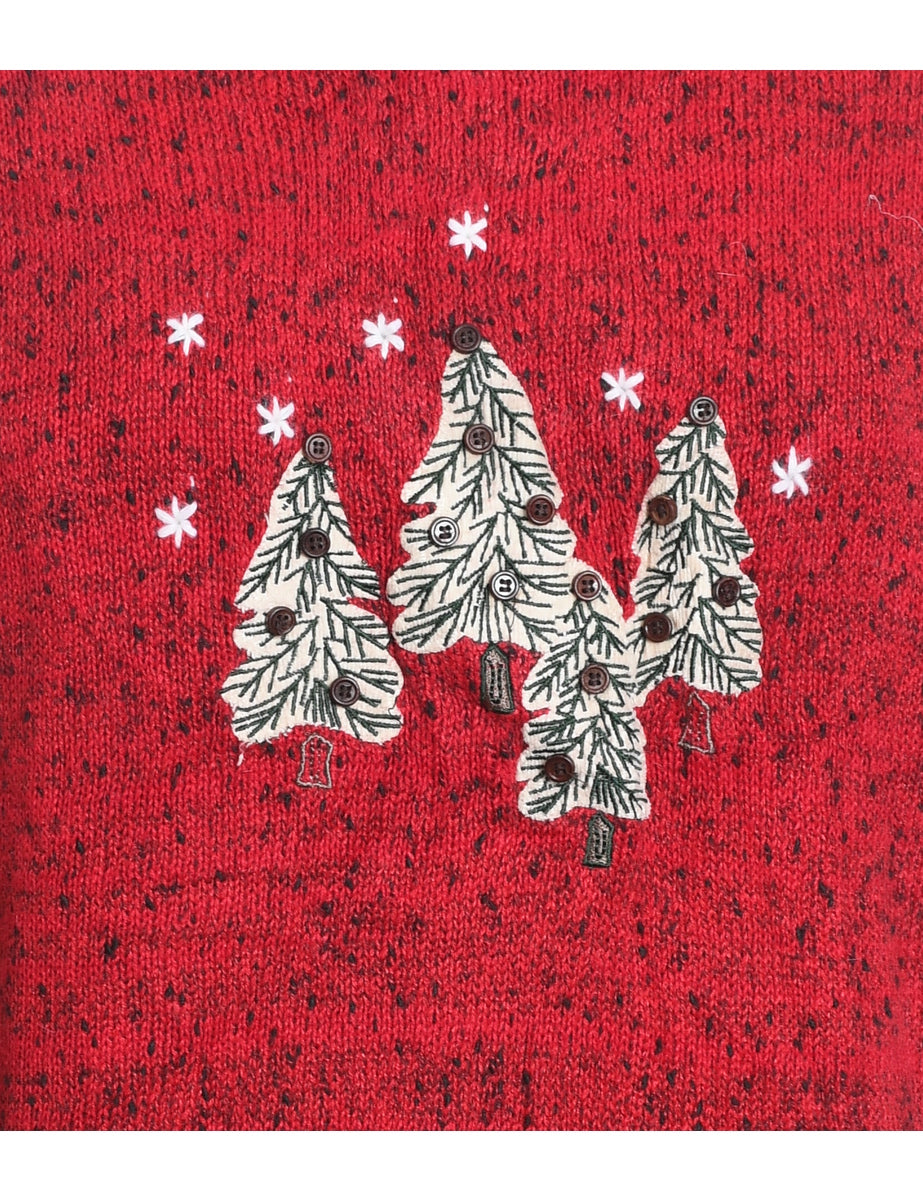 Christmas Tree Design Red Jumper  - L