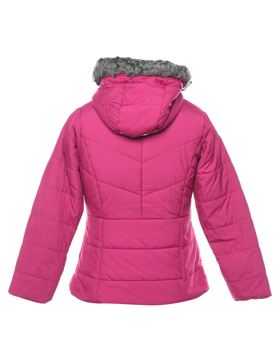 Columbia Pink Hooded Fur Trim Puffer Jacket - S