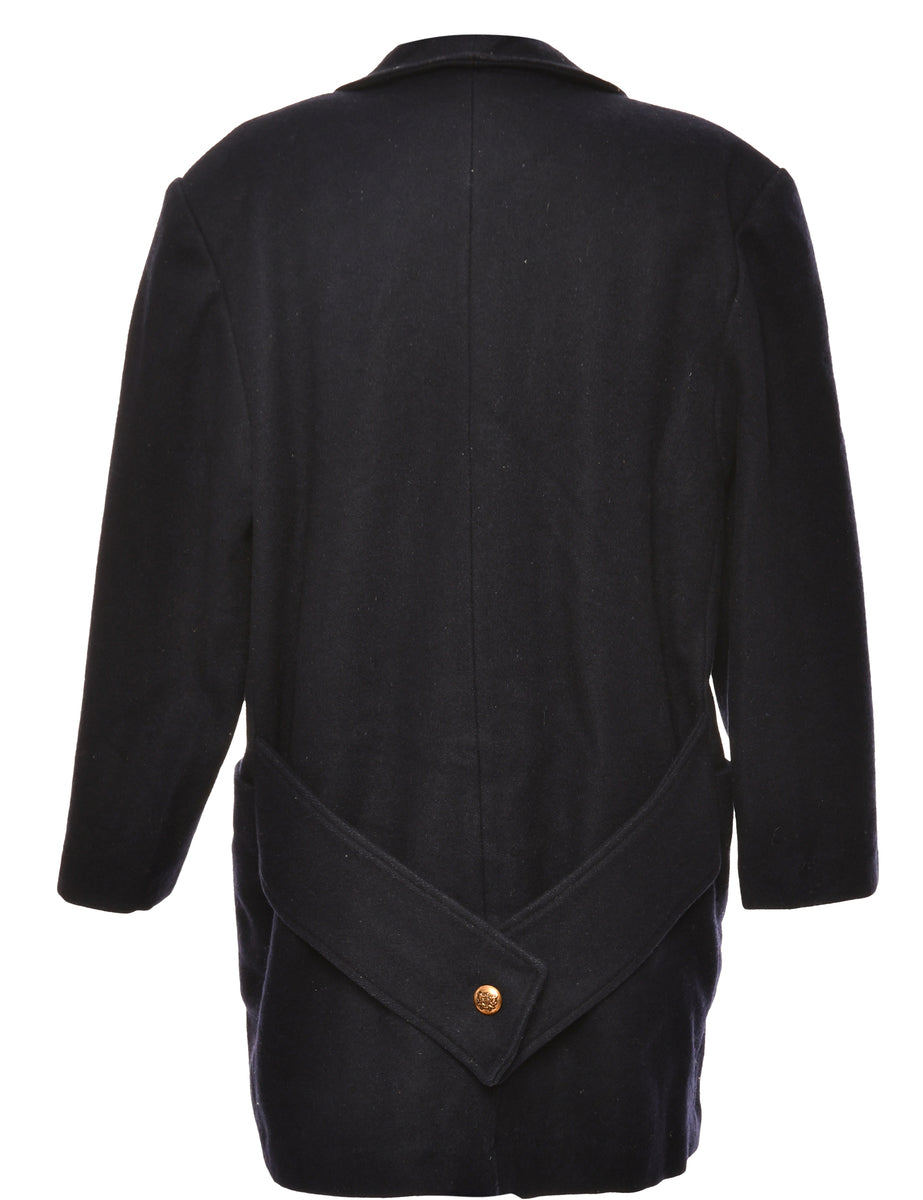 Double-Breasted Navy Wool Coat - L