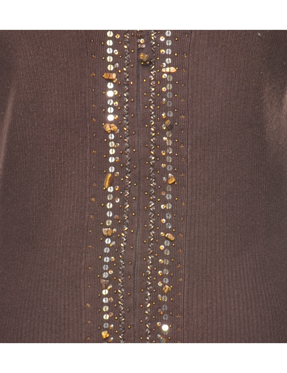 Dark Brown Sequined Cardigan - S
