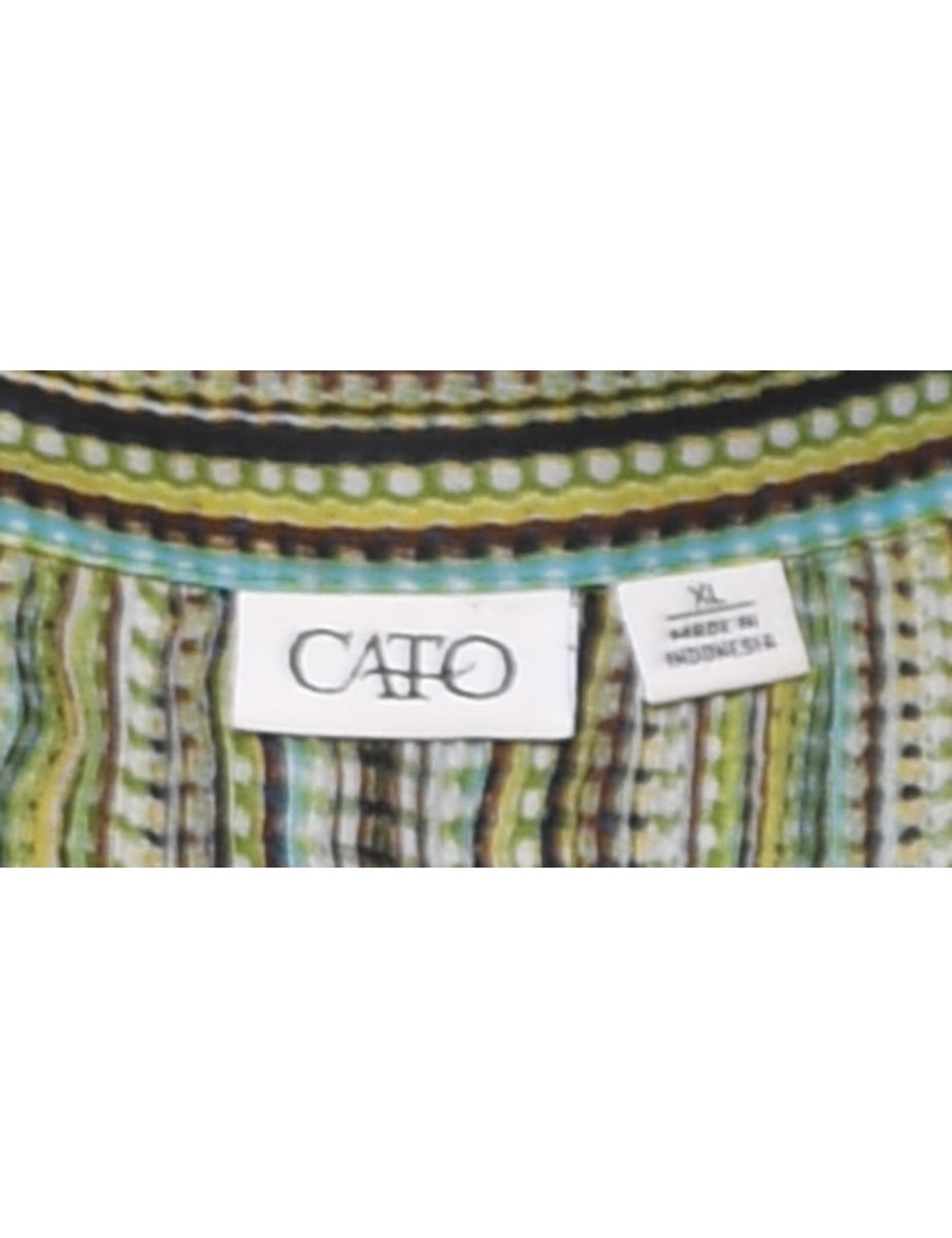 Green & Brown Striped Y2K Bell Sleeve Shirt - XL