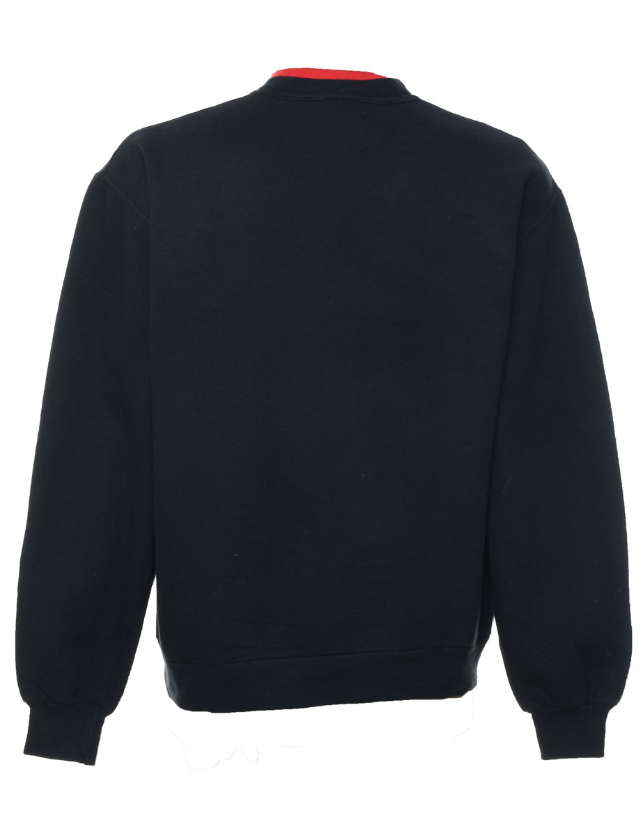 Black & Red Round Neck Embroidered Sweatshirt - M