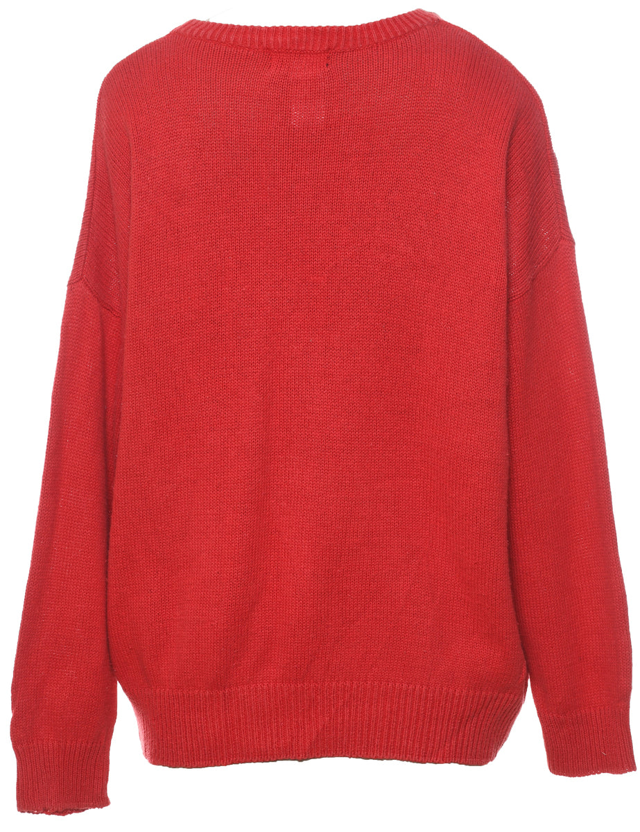 Santa Claus & Reindeer Vintage Christmas Jumper - XL