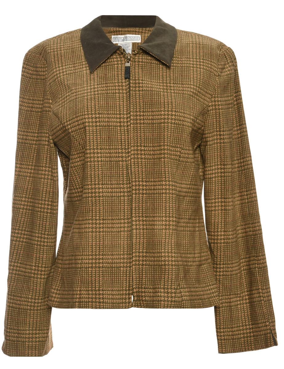 Dogtooth Brown Contrast Collar Jacket - M