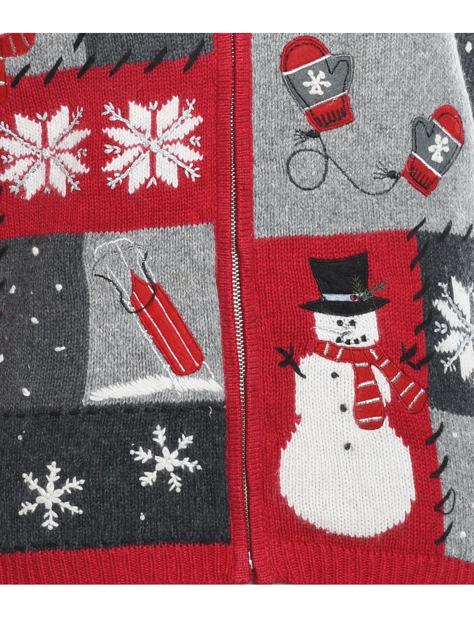 Snowman Christmas Cardigan - L