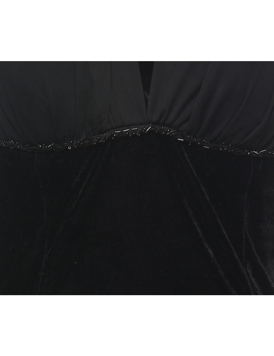 Black Velvet Beaded Party Top - S