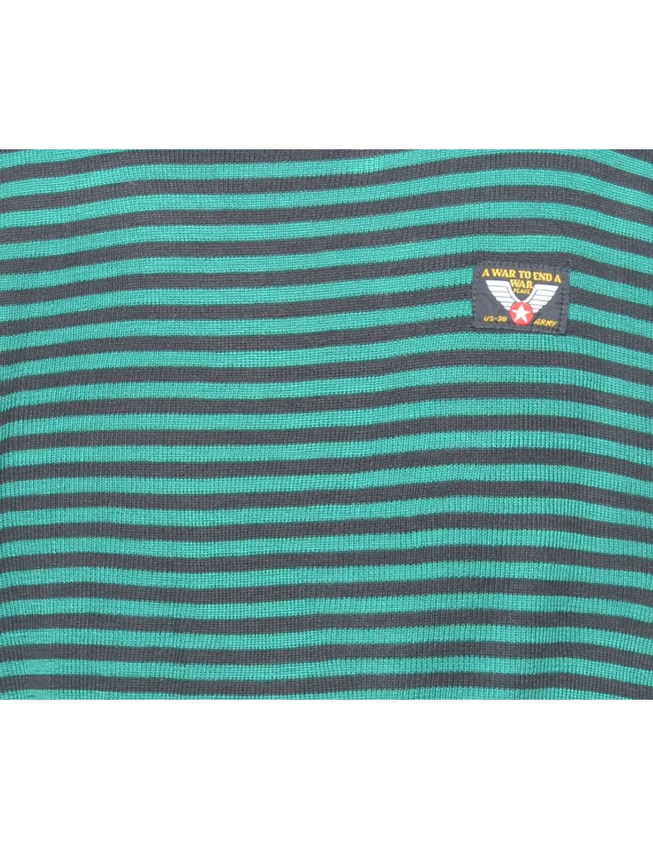 Striped Dark Green & Black Jumper - M