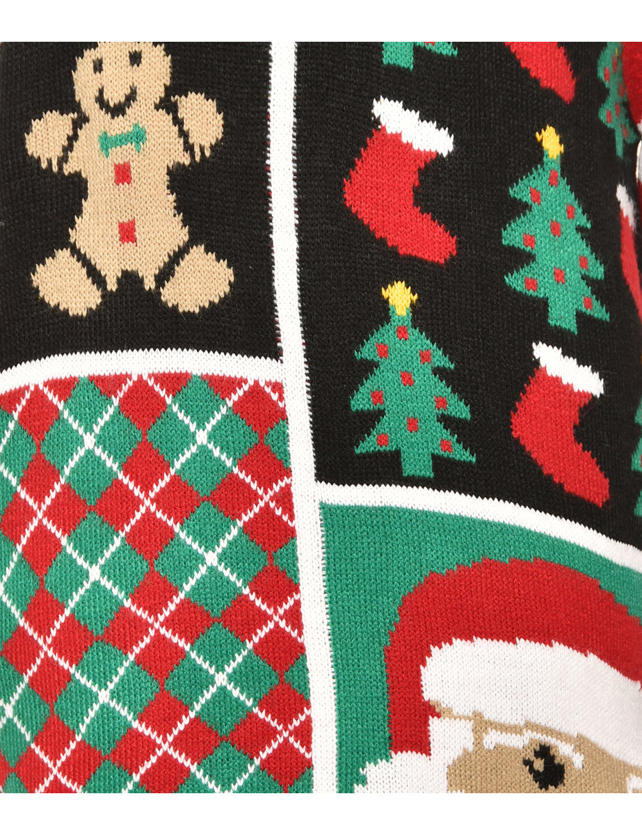 Festive Season Multi-Colour Patterned Christmas Jumper - L