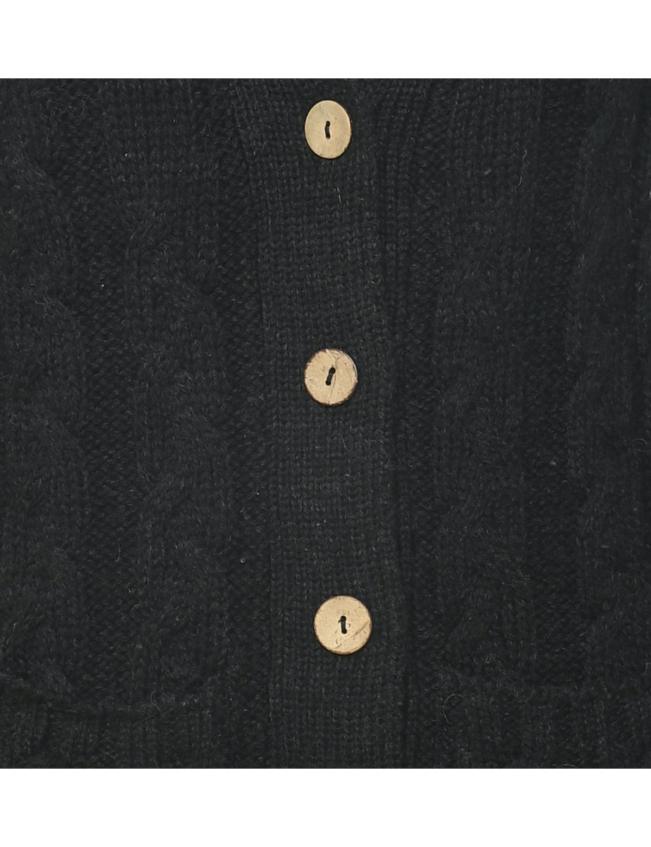 Wool Cable Knit Cardigan - M