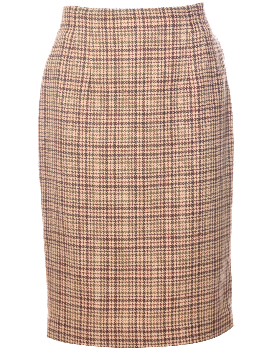 Wool Checked Pencil Skirt - S