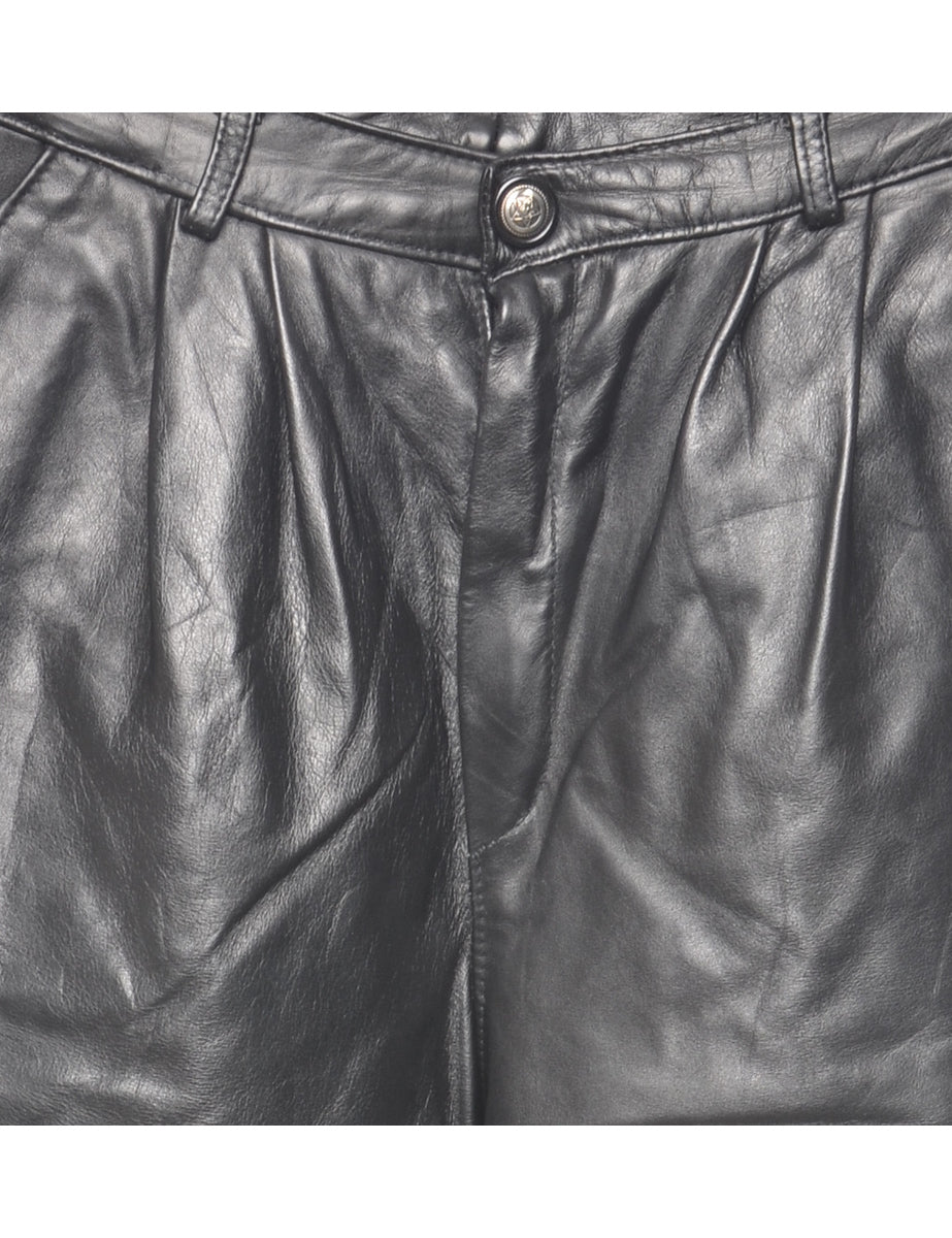 Leather Black  High Waisted Pleated Trousers - W27 L27