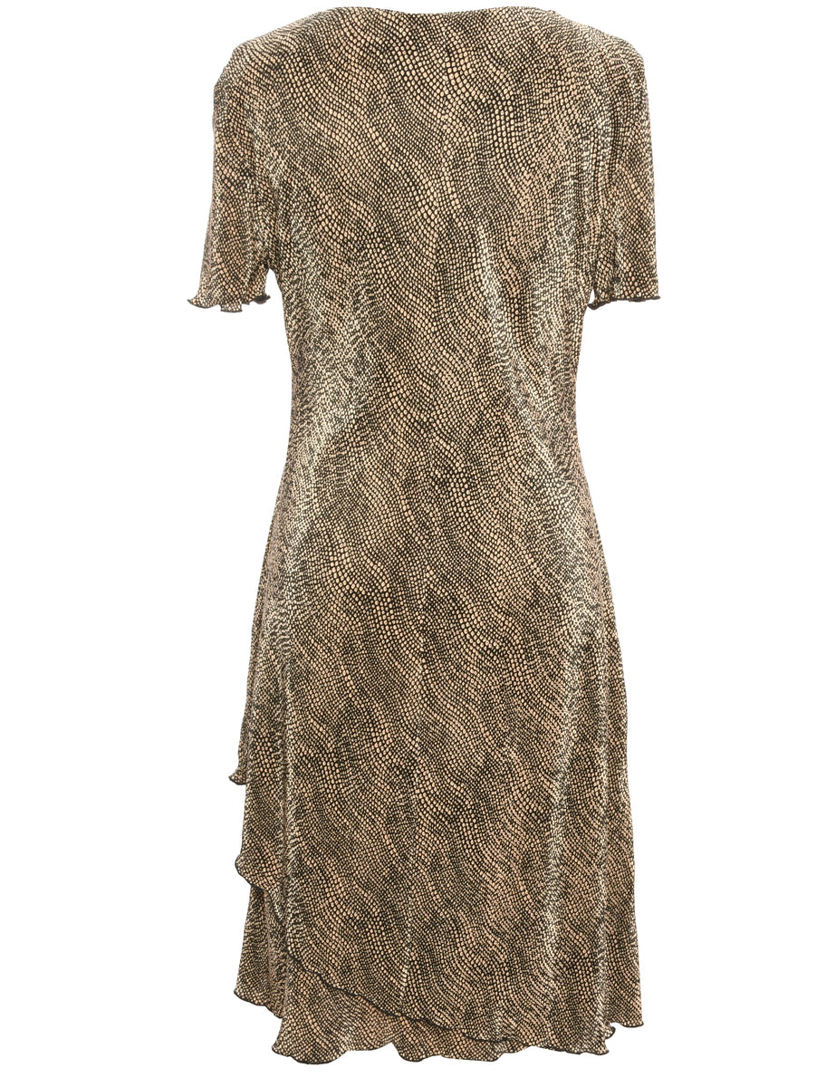 Printed Brown Dress - M