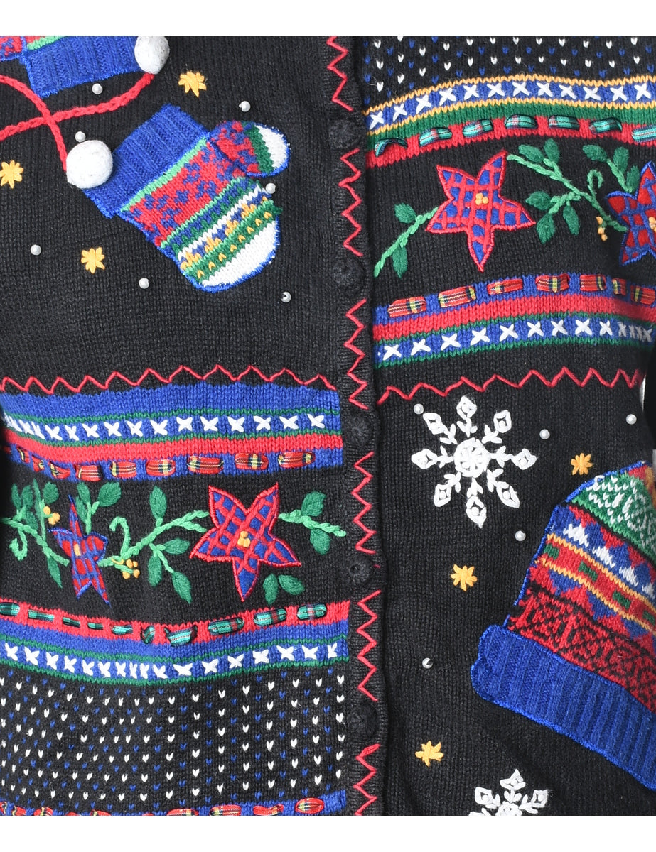 Festive Print Christmas Cardigan - M
