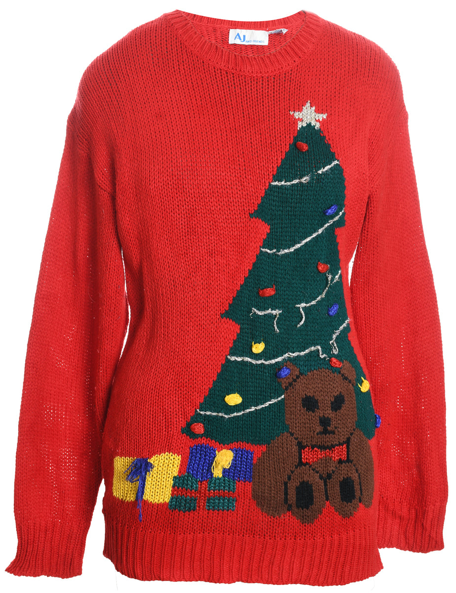 Christmas Tree Print Jumper - M