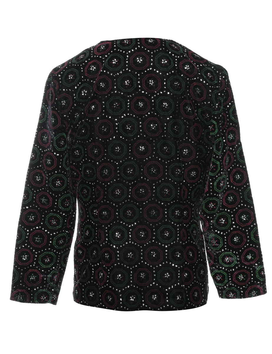 Sparkly Effect Patterned Velvet Evening Jacket - M
