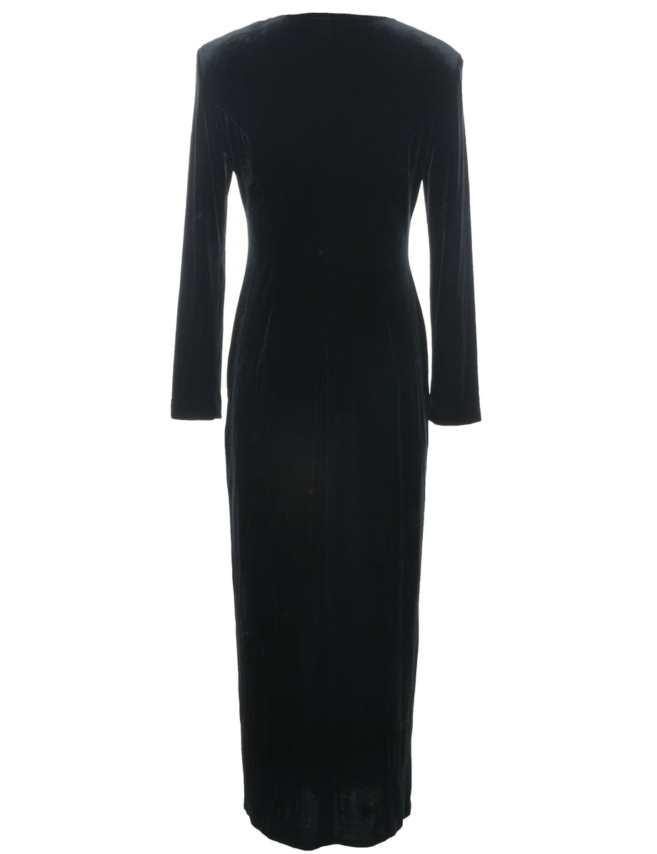 Velvet Black Evening Dress - S