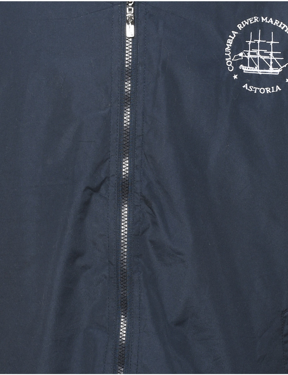 Navy & White Zip-Front Jacket - L