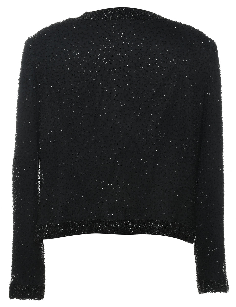 Beaded 100% Silk Black Evening Jacket - L
