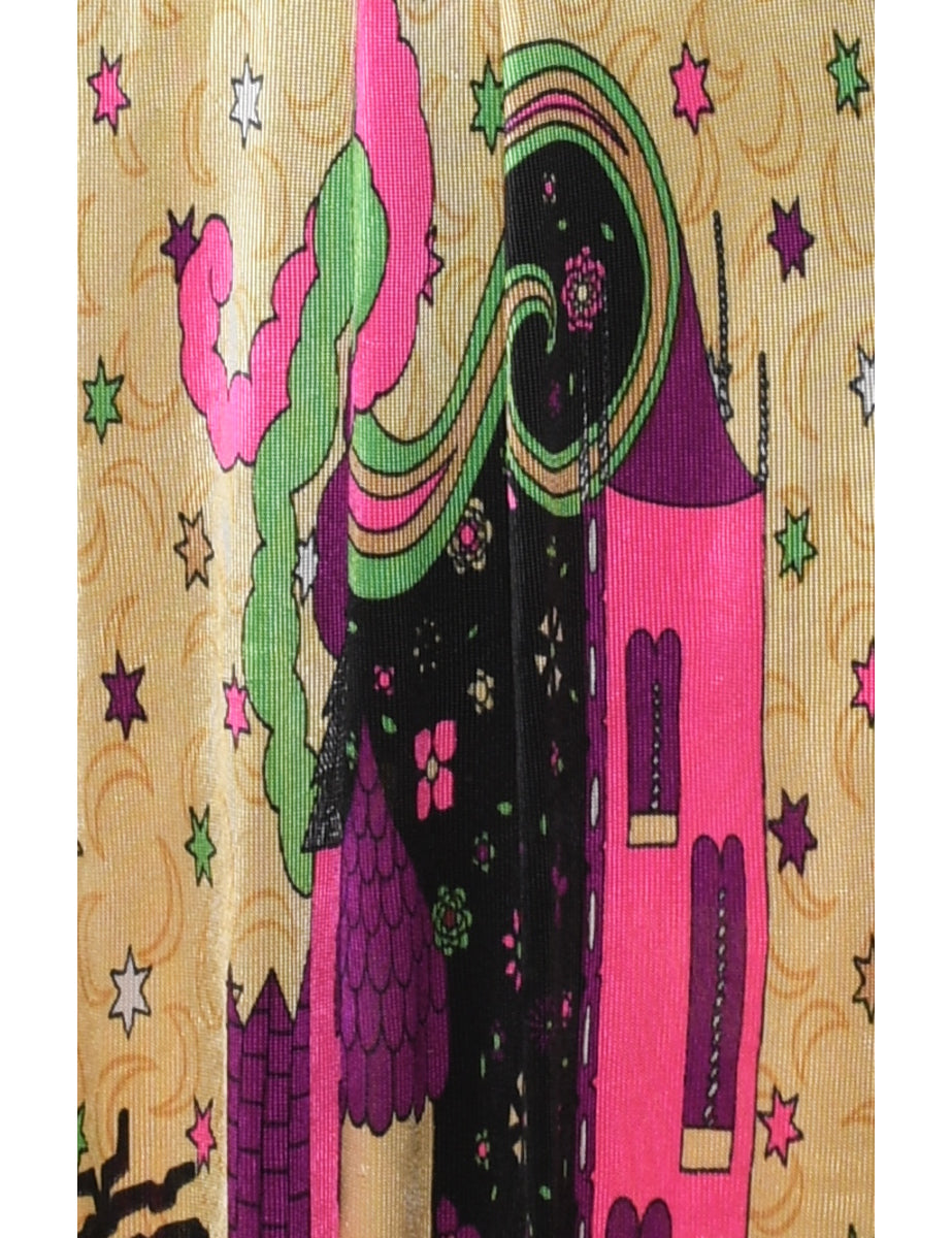 1970s Graphic Design Multi-Colour Round Neck Dress - M