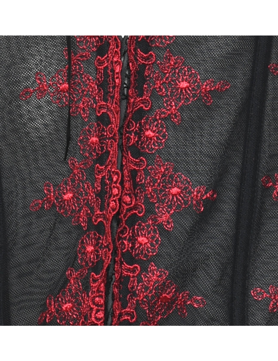 Black Decorative Lace Top - S