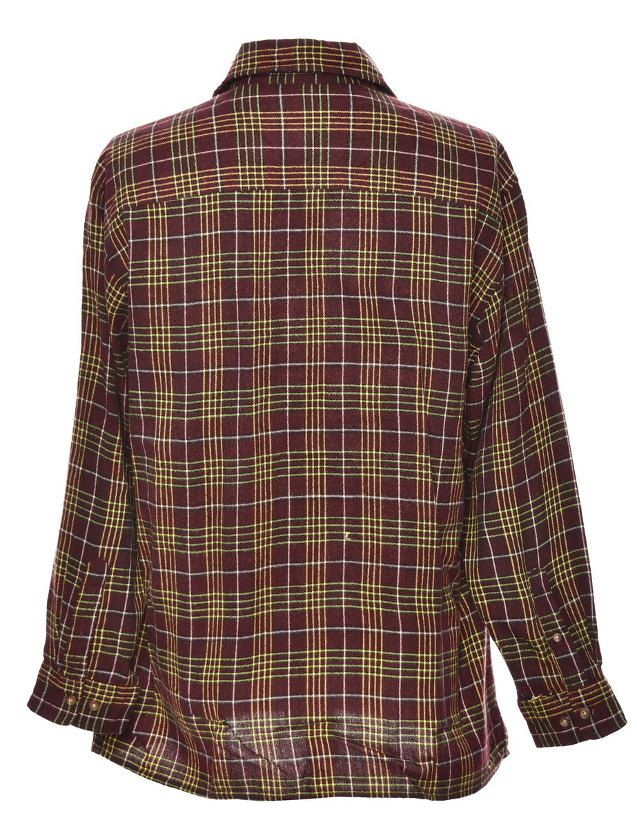 Long Sleeved Maroon Checked Shirt - M