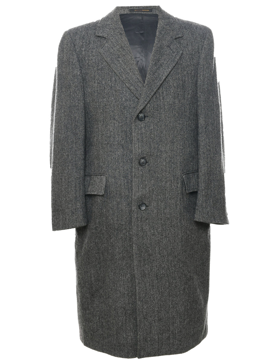 Herringbone Tweed Wool Coat - XL