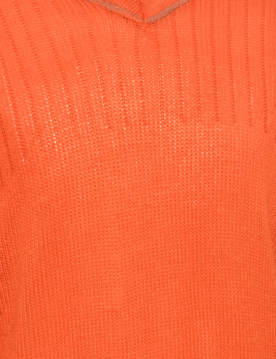 Hand Knitted Orange Jumper - M