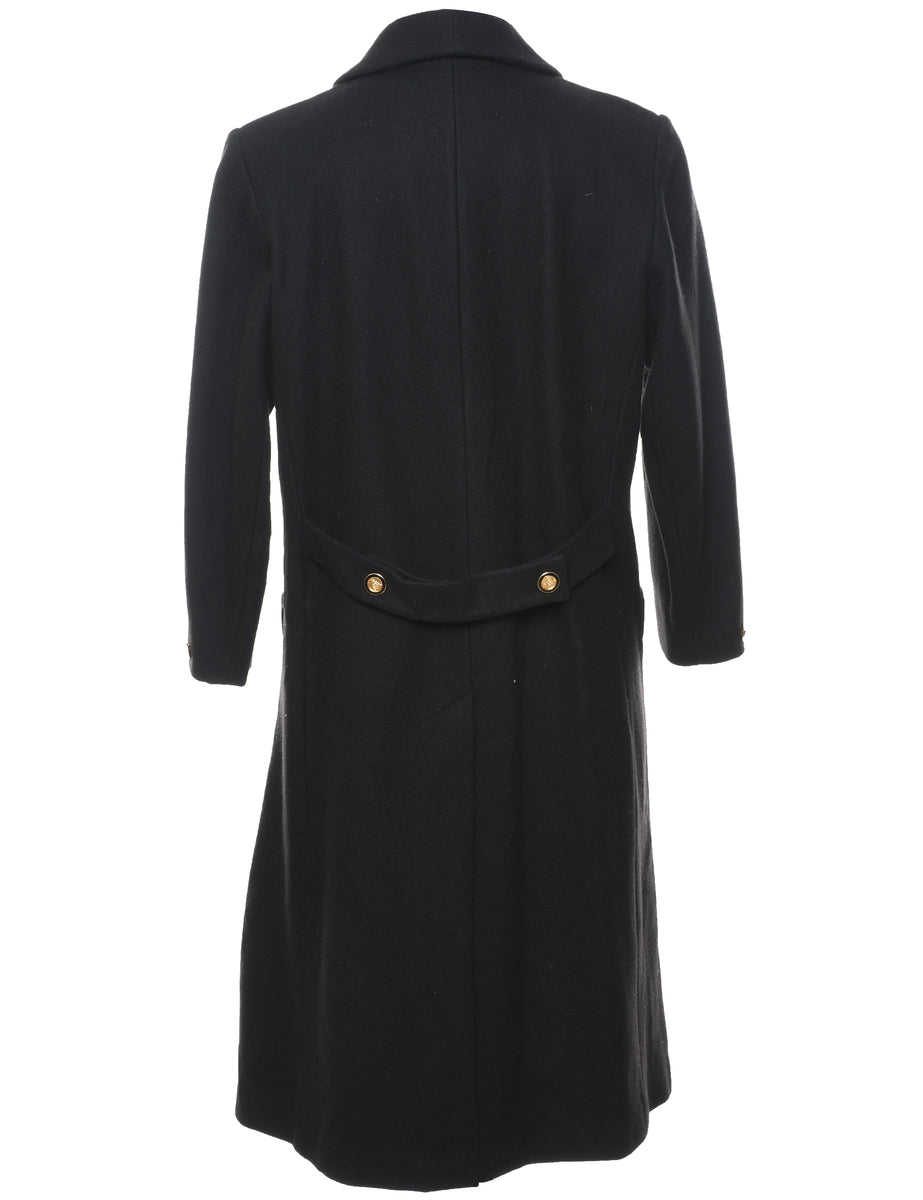Single Breasted Black & Gold Heart Detail Wool Coat - L